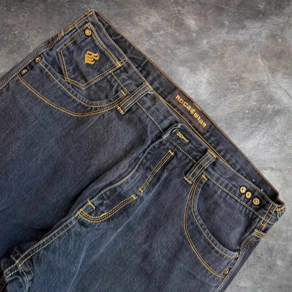 Vintage Rocawear Distressed Faded Black Jeans Men's 35x32 Skater Grunge Goth Y2K
